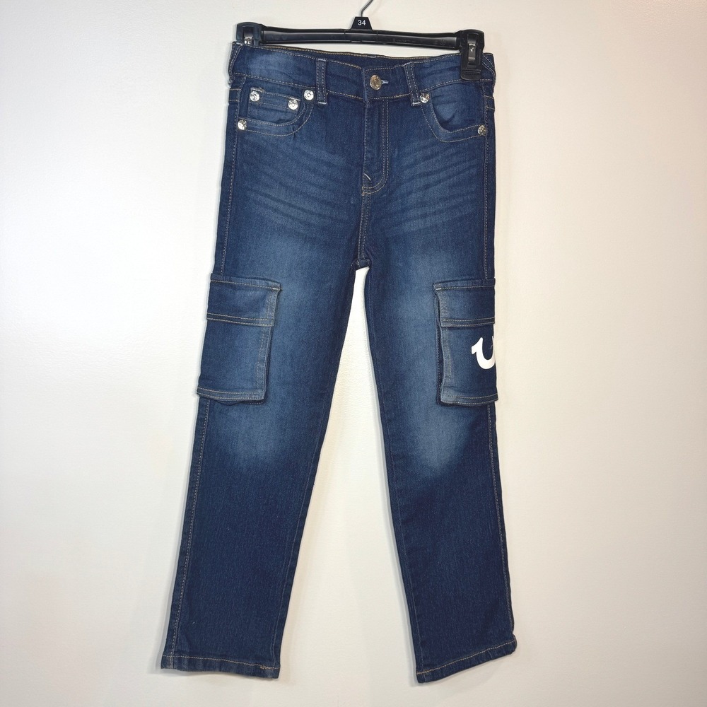 True Religion Jeans Kids Sz 7 Cargo Jeans Distressed Logo Pockets Streetwear